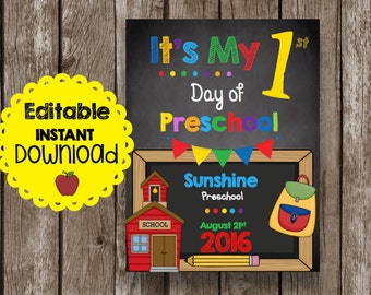 50% DE DESCUENTO EN VENTA Primer día de PREESCOLAR - Editable - Descarga instantánea - Maestro - Aula - Imprimible - Pizarra