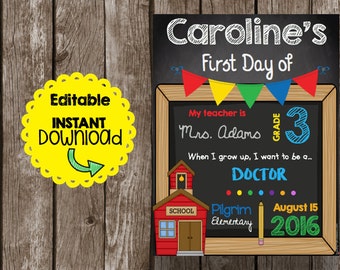 50% OFF SALE First Day of School Sign - All Grades - Editable PDF - Instant Download - Chalkboard - Printable Poster