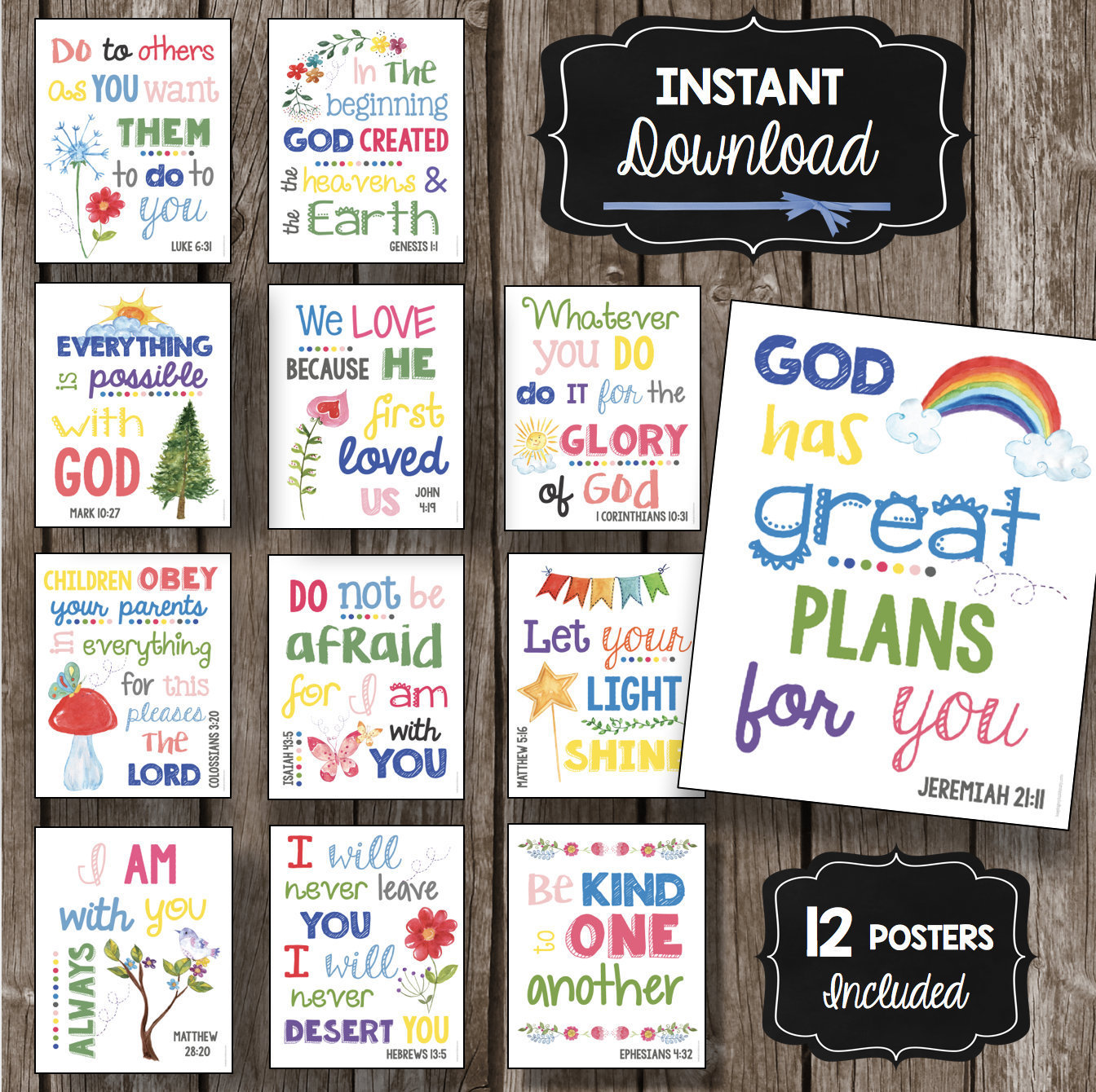 Scripture Posters BUNDLE Kids Bible Verses Printable Wall Etsy