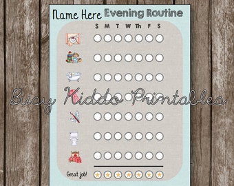 50% OFF SALE Bedtime Routine Chart {Editable} Evening - Kids Visual Chart - Printable - Instant Download - PDF