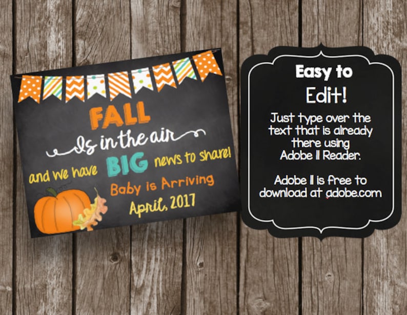 Fall Is In The Air Instant Download Pregnancy Announcement Chalkboard Printable Sign Editable PDF 50/% OFF SALE