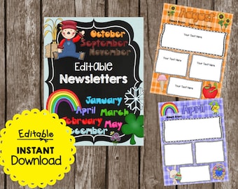 50% SALE - Klassenzimmer Newsletter - Monatlich - Bearbeitbar - Farbe & BW - Instant Download - druckbar