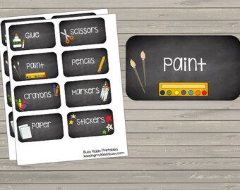 50% OFF SALE Art Supplies Labels {Instant Download} Printable Chalkboard Cards - Classroom - Pictures - Kids - Children - Playroom