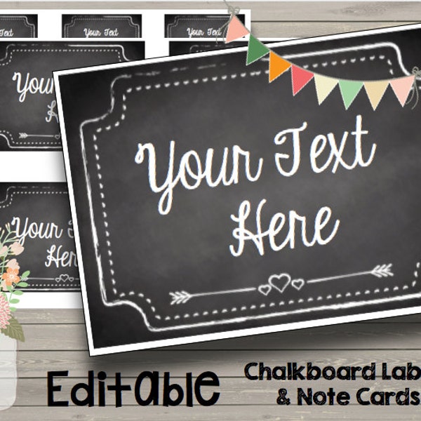 50% OFF SALE Chalkboard Labels {Editable} Note Cards - Frames - Instant Download - Organizing- Vintage - Kids - THREE sizes include