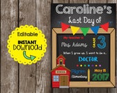 50% OFF SALE - Last Day of School Sign - Editable - All Grades - Kindergarten - Preschool - First Grade - Chalkboard - Instant Download