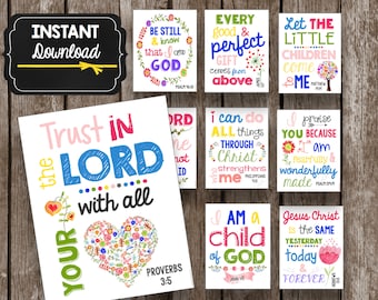 Scripture Wall Art BUNDLE - Kids Bedroom Decor - Playroom - Sunday school - INSTANT DOWNLOAD - Printable Posters