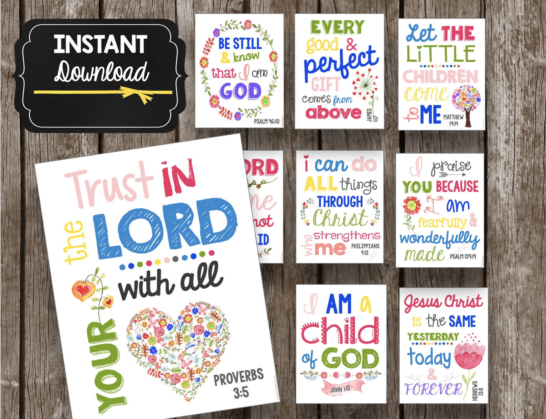 Scripture Wall Art BUNDLE - Kids Bedroom Decor - Playroom - Sunday school - INSTANT DOWNLOAD - Printable Posters