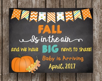 50% OFF SALE - Pregnancy Announcement - Fall Is In The Air - Chalkboard - Instant Download - Editable - PDF - Printable Sign