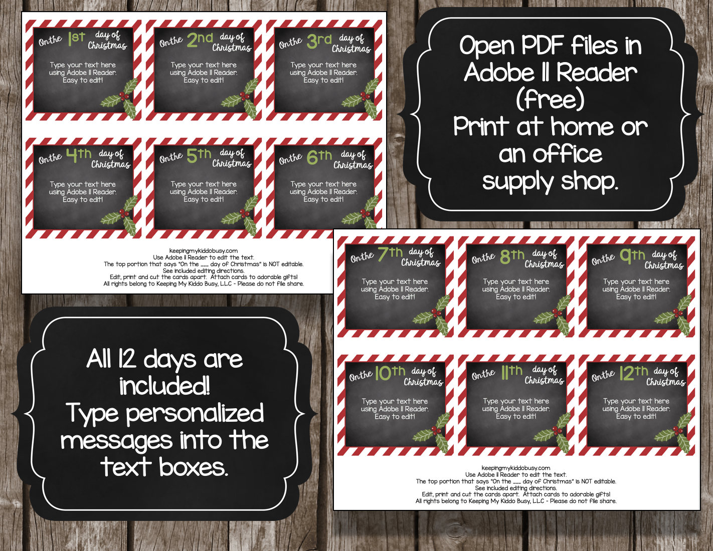 12 Days of Christmas EDITABLE Cards - 12 Days of Christmas Gift Tags ...