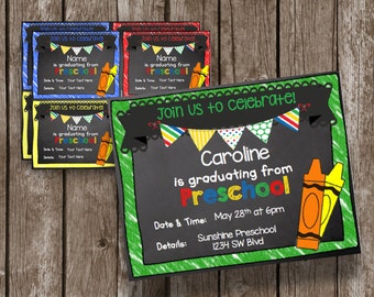 50% OFF SALE - Preschool Graduation Invitation - Instant Download - Editable - Chalkboard - Announcement - Printable PDF