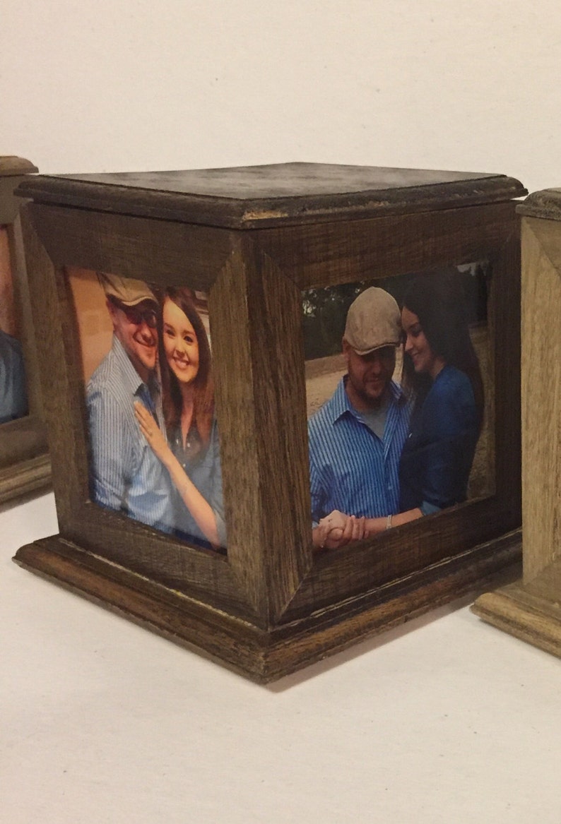 Rustic Wedding Picture Cube Four Sided Rotating Wooden Image 0