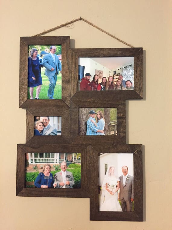 Dark Walnut Stain Photo Frame 6 Picture Collage Lightweight Multi Wooden