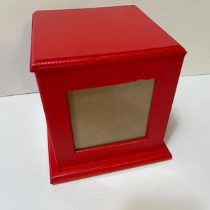 Memory Box, Dark Walnut, Rustic Stained Picture Cube, Red or Black Painted Box, Four Sided Rotating Wooden Picture Box, Keepsake Picture Box
