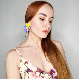 Floral earrings, floral jewelry, clay flower earrings