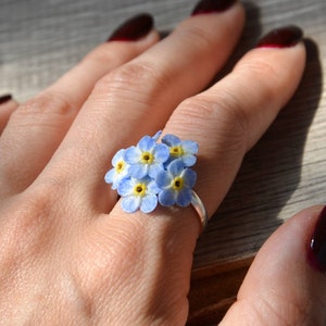 Vergeet me niet-ring, blauwe vergeet-mij-niet-sieraden