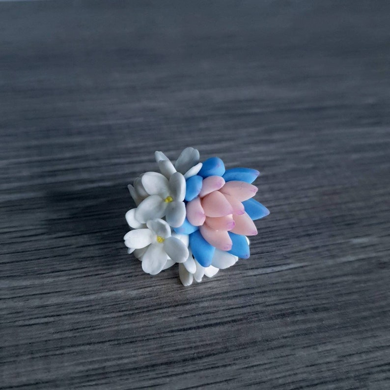 Floral ring for woman, succulent ring, clay flowers ring image 4