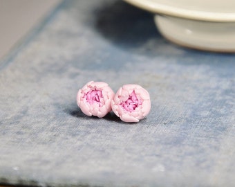 Peony jewelry, floral earrings, pink peony studs, peony earrings