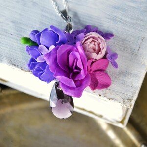 Purple flowers necklace, purple flowers jewelry