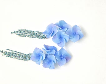 Rhinestone Drop  earrings, baby  blue earrings, hydrangea earrings