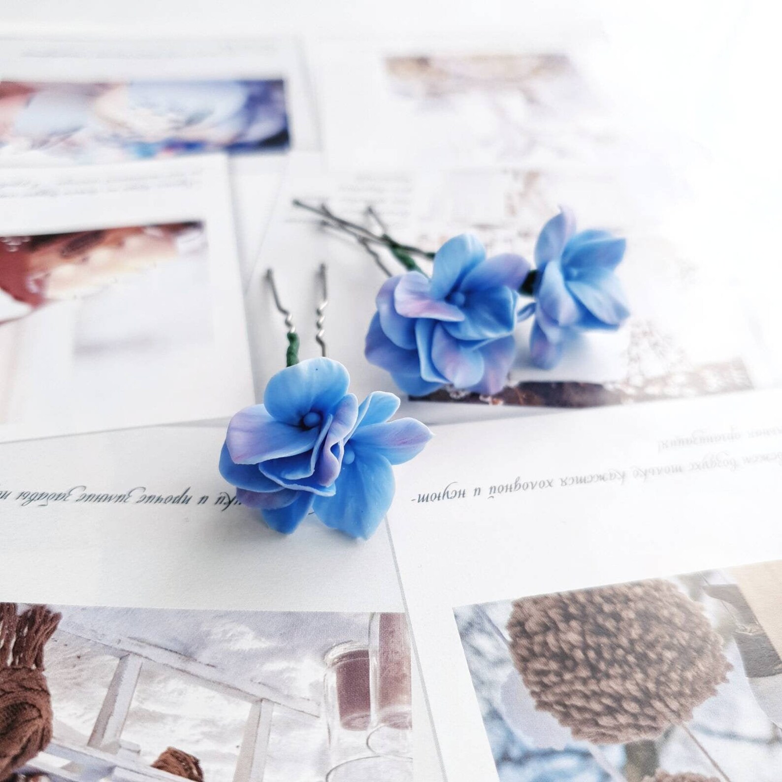 Artificial Hydrangea pins blue hydrangea hair pins hydrangea Etsy