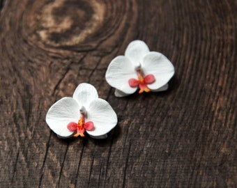 average orchid studs, white orchid earrings