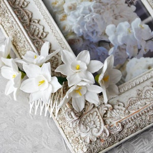 Floral headpiece, white headpiece, bridal hair image 9