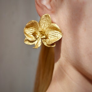 Golden Bloom Orchid Earrings, orchid jewelry, metal imitation