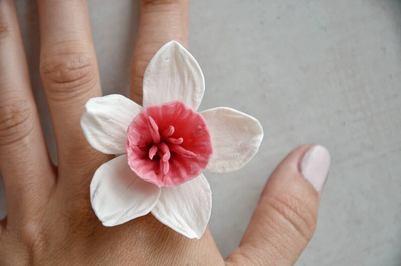 Narcissus jewelry white narcissus ring Etsy