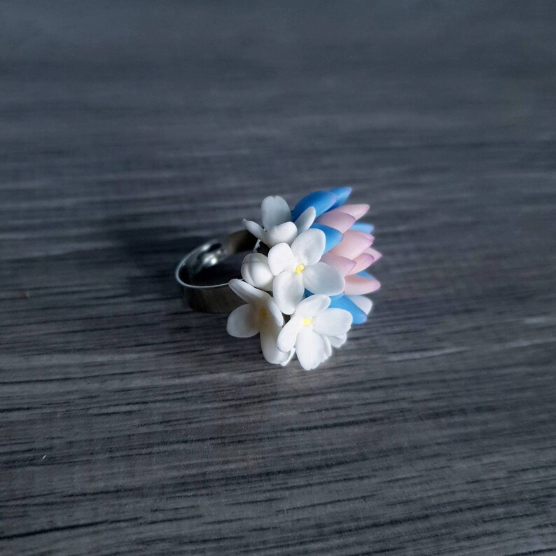 Anillo floral para mujer, anillo suculento, anillo de flores de arcilla imagen 6