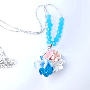 Blue floral necklace, flower necklace