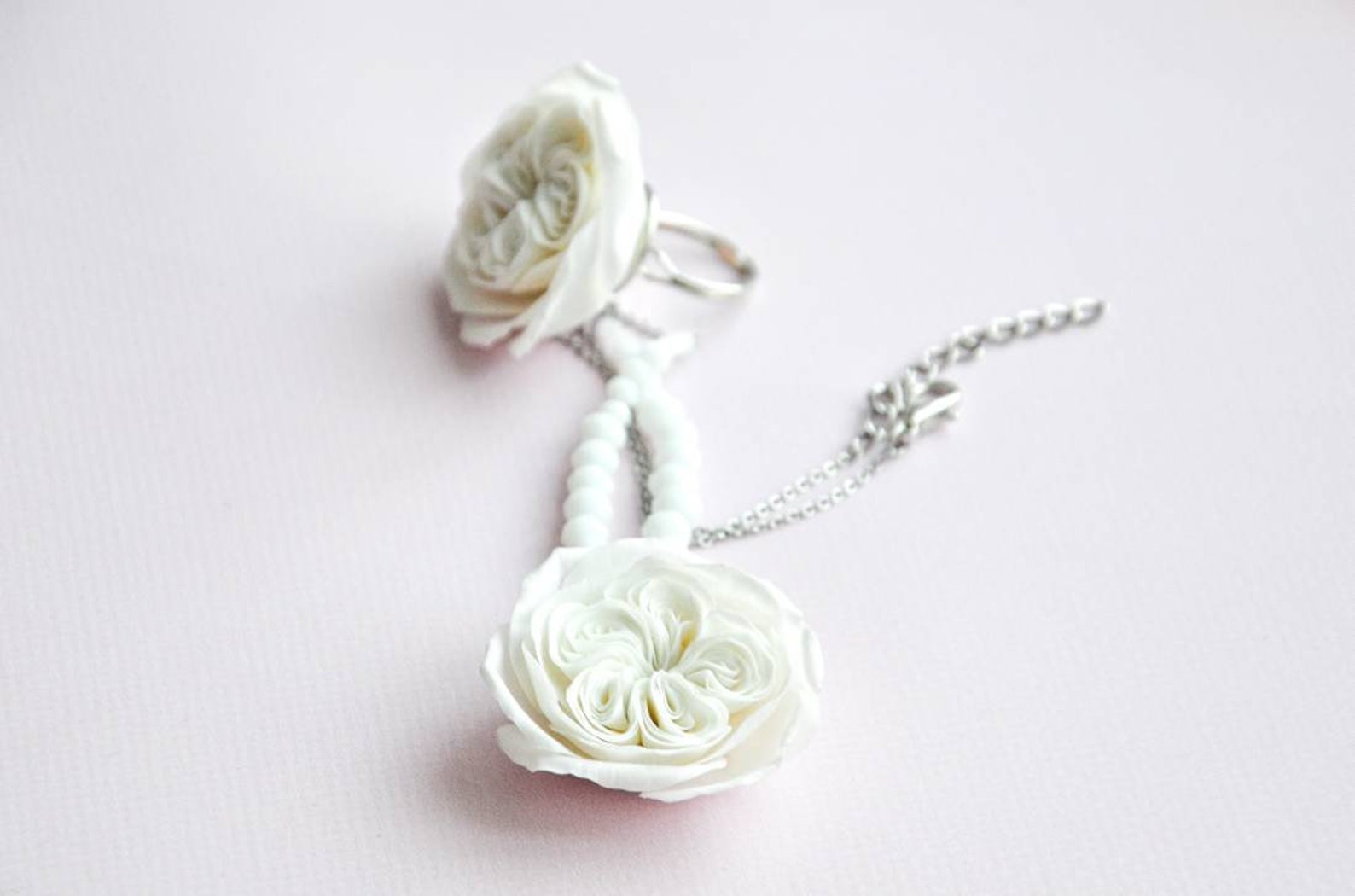 White Rose Jewelry Set White Rose Ring and Pendant - Etsy
