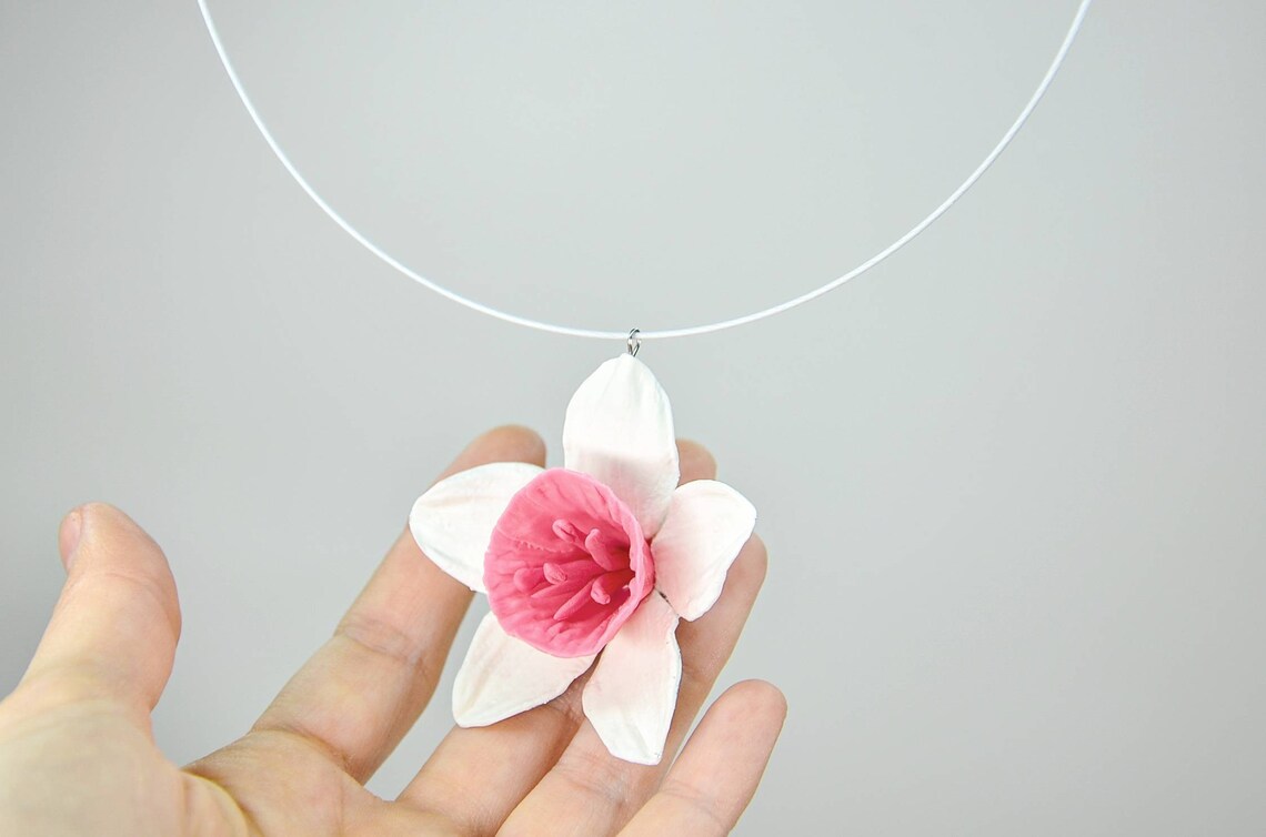 Narcissus Necklace White Narcissus Pendant Wedding Pendant Etsy