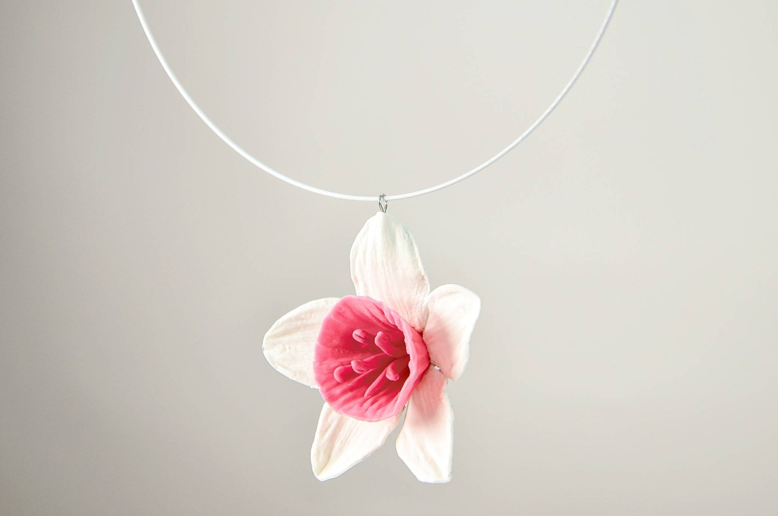 Narcissus Necklace White Narcissus Pendant Wedding Pendant Etsy