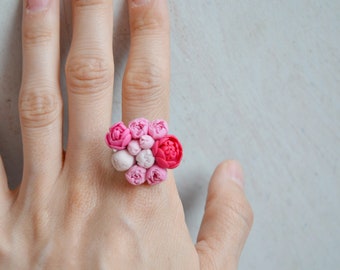 Bague fleurs pivoine, bague pivoine blush, bijoux pivoine