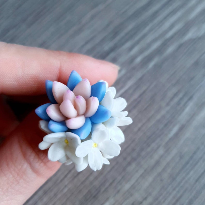 Floral ring for woman, succulent ring, clay flowers ring image 3