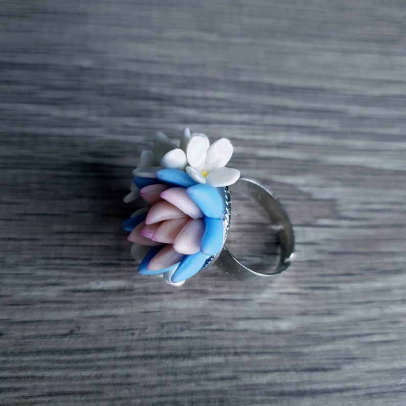 Floral ring for woman, succulent ring, clay flowers ring image 2