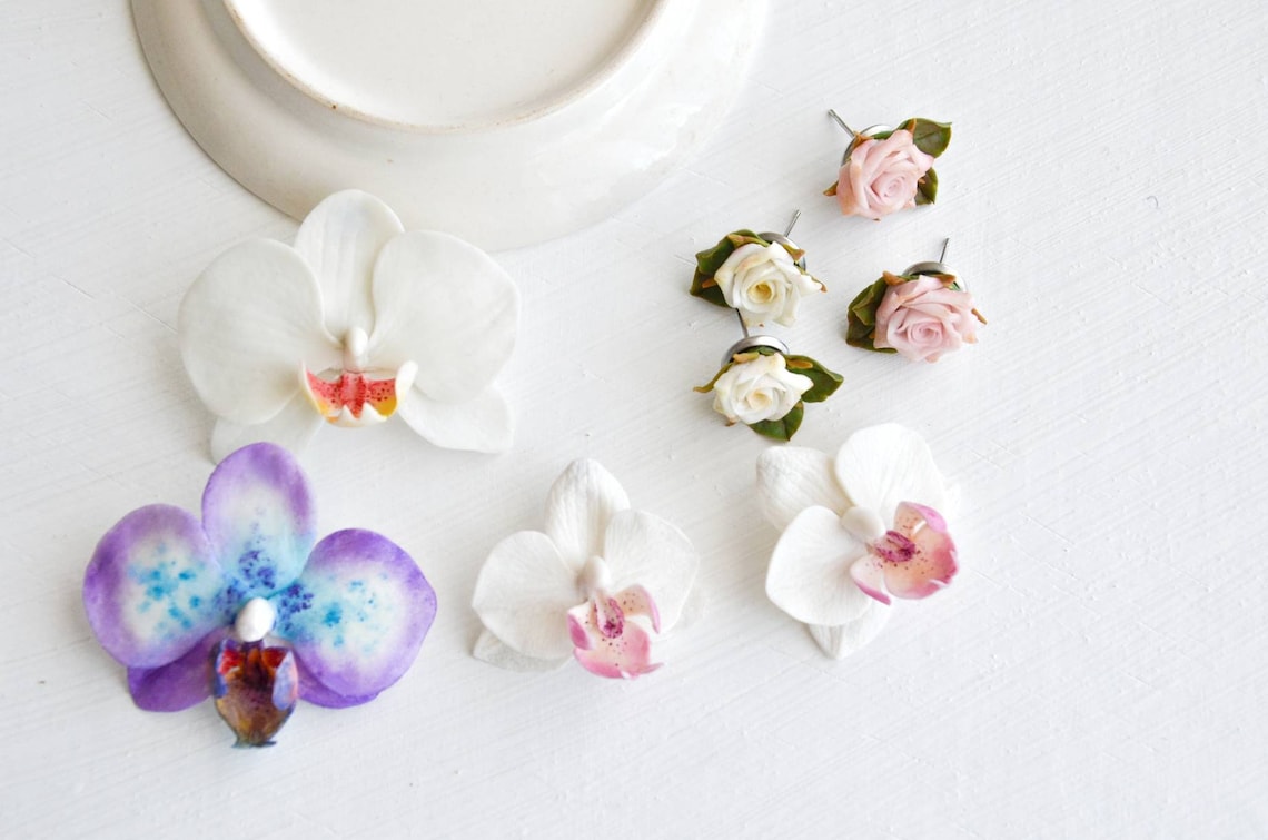 Tropical Flower Earrings Orchid Earrings Etsy