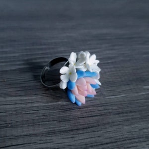 Anillo floral para mujer, anillo suculento, anillo de flores de arcilla imagen 5