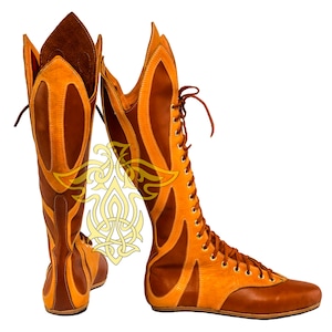 Schuhe Holzelfen „Pathfinder“; Kostüm; Rollenspiel; Filmrequisiten; Larp; Elfe braun - gelb