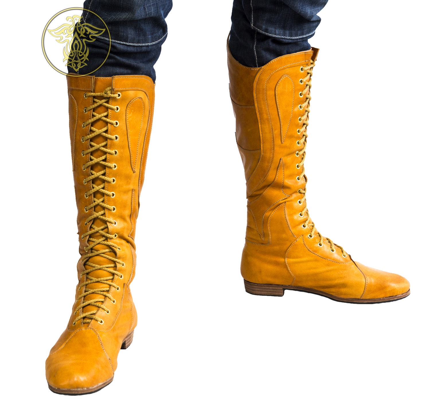 靴 yello UNCHAINABLE LONG BOOTS Yello long boots size M 23.5 Yellow Knee High Boots - Etsy