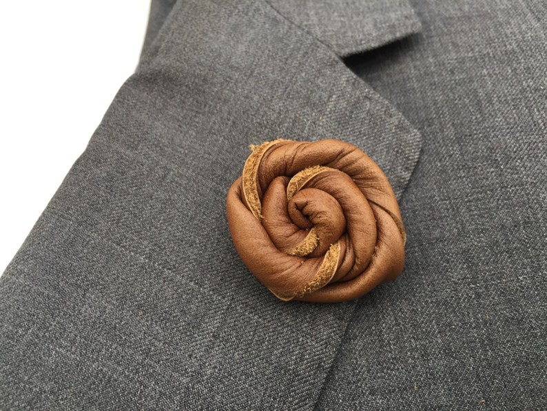 top grain bespoke brown cognac classy top grain leather suits Leather Pocket Square and Lapel Pin weddings pocket lapel dapper