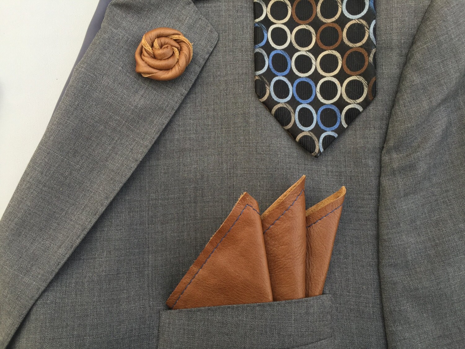 Leather Pocket Square and Lapel Pin lapel pocket cognac Etsy