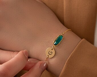 Personalized Jewelry • Initial Bracelet with Birthstone • Custom Birthstone Bracelet • Birthday Gift • Friendship Bracelet DD12+ST10/32-1-15