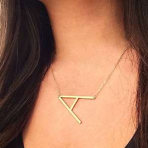 925 Sterling Silver Large Initial Necklace – Sideways Gold Initial Jewelry, Bridesmaid Gift, Wedding Necklace, Mom Gift -Large Initial