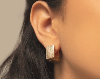 Chunky Huggie Hoops Geometrical Earring For Women Everyday Stack Perfect gift Anniversary Gift for Wife - B024