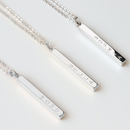chain 18 inch Sterling Silver Personalized 4 Sided Vertical Bar Necklace Custom Made Any Name Pendant 