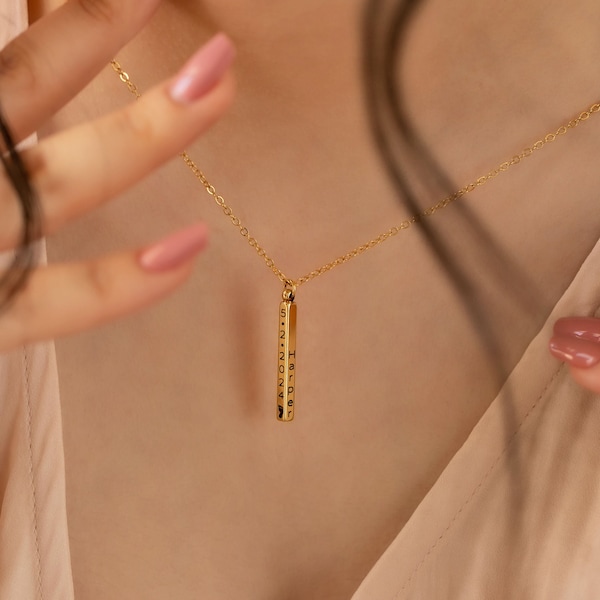 Personalized Vertical Bar Necklace: Custom Engraved Keepsake Gift