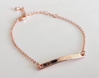 Rose Gold Bracelet, Bar Bracelet, ID Bracelet, Big Little Sorority, Sorority Bracelet, Christmas Gift, Bracelet for women, Name Bracelet