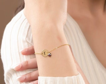 Personalized Disc Bracelet with Birthstones | Stackable for Birthdays & Friendship - DD12+ST7/32-1-4