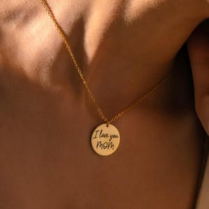 Personalisierte Handschrift Disc Halskette - Individuell eingravierte Signatur Schmuck, Gold, Silber oder Rose Halskette, Brautjungfer Weihnachtsgeschenk